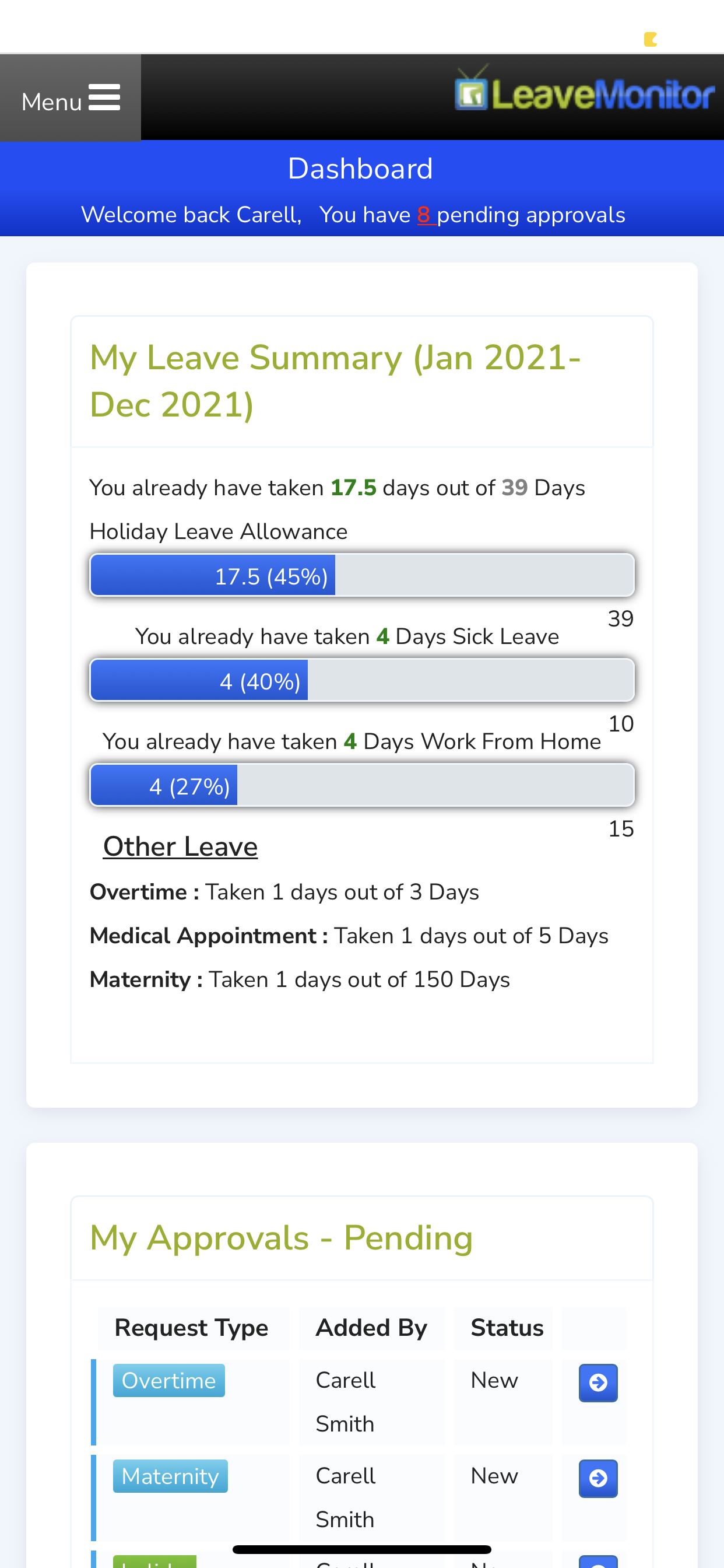 Leave Monitor IOS App home page.