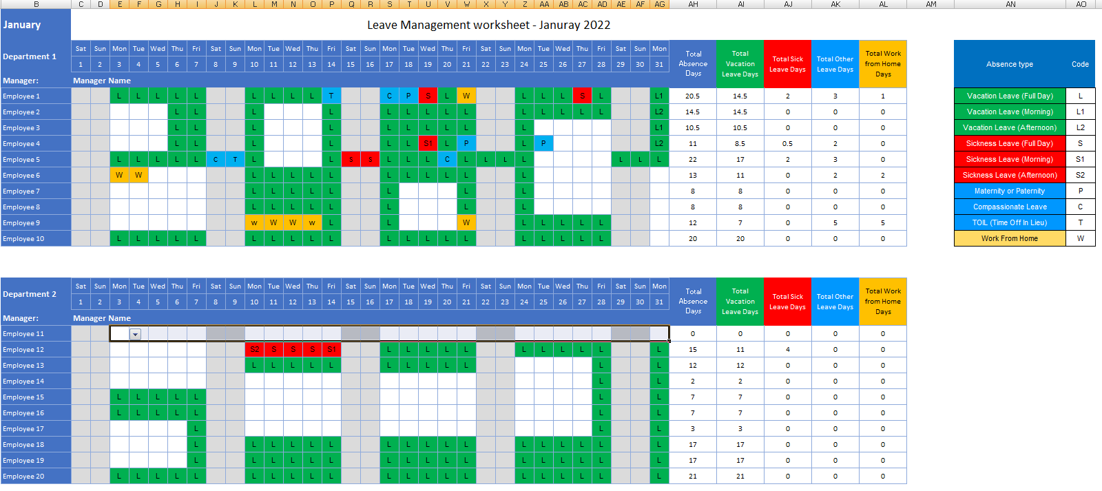 leave management excel template